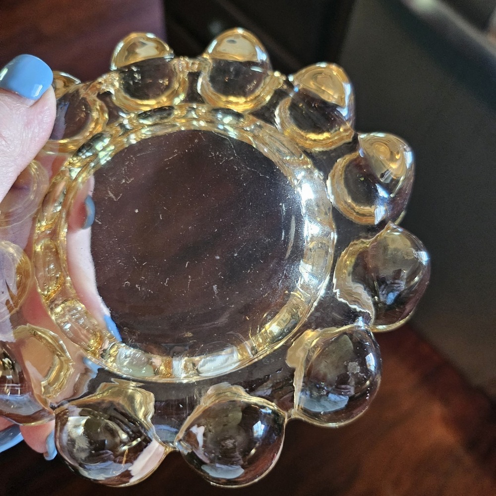 VTG Amber Anchor Hocking Nova Ashtray Glass 5" Bubble Boopie Yellow MCM - Picture 2 of 5